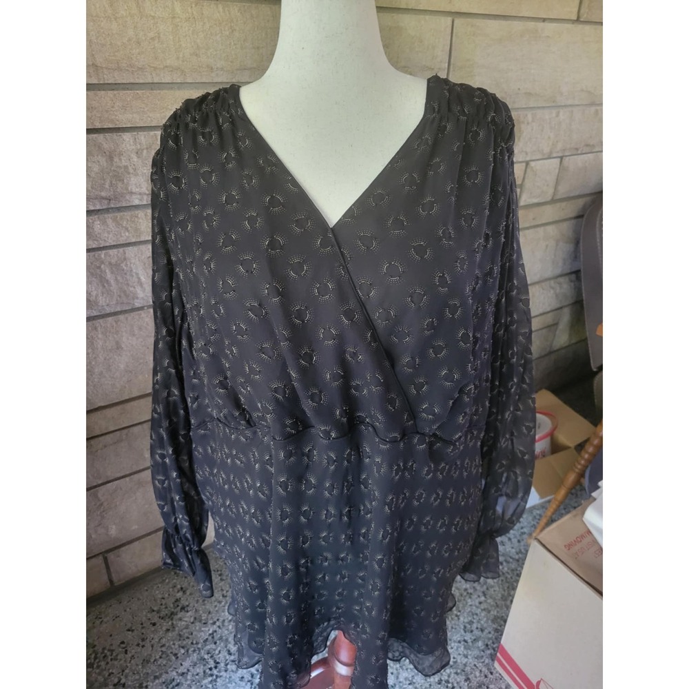 Maggie Barnes 34W Black Gold Sheer Long Sleeve‎ Dress Party Career